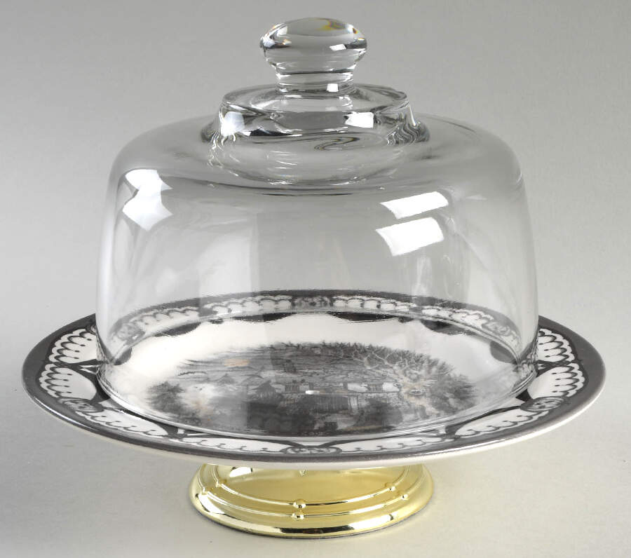 Coven 6 1/2"-7 1/2" Footed Cheese Plate w/ Glass Dome HC by Royal Stafford-1