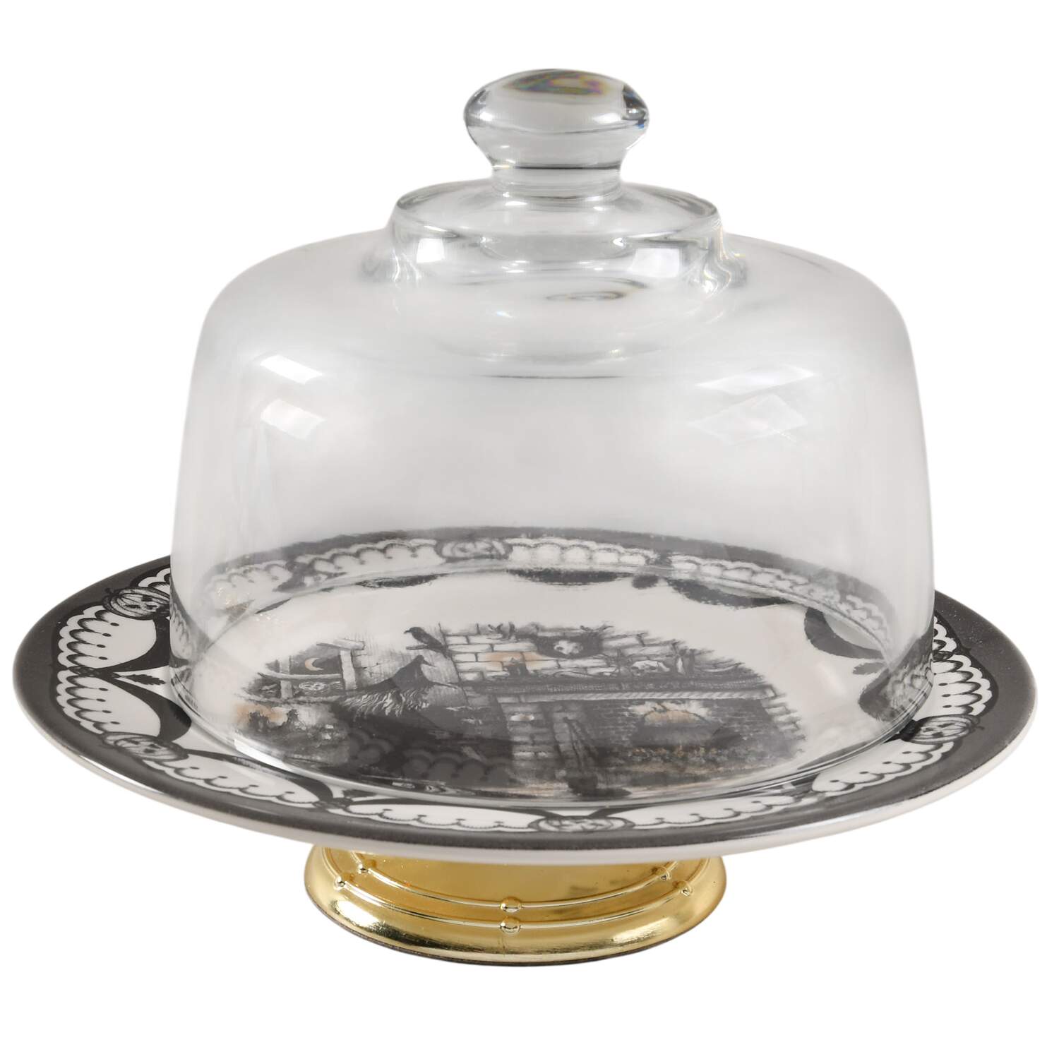 Haunted Home 6 1/2"-7 1/2" Footed Cheese Plate w/ Glass Dome HC by Royal Stafford-1