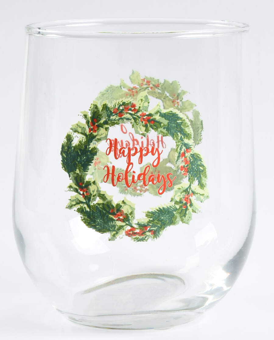 Holly Berry Glassware Stemless Wine by Royal Norfolk-1