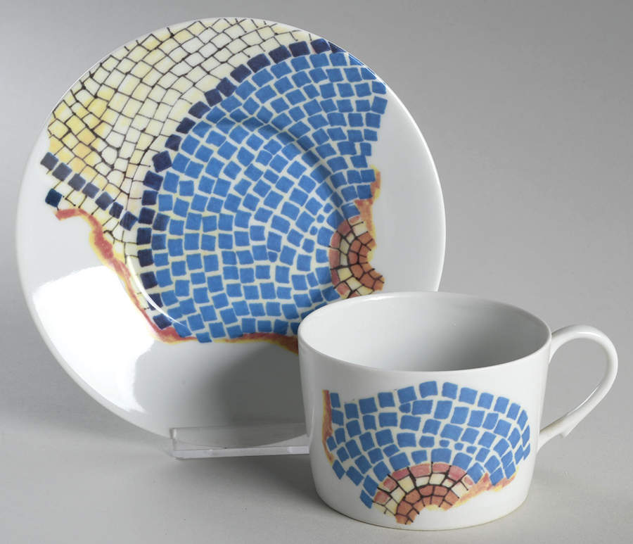 Mosaiques Blue Center Flat Cup & Saucer Set by Raynaud-1