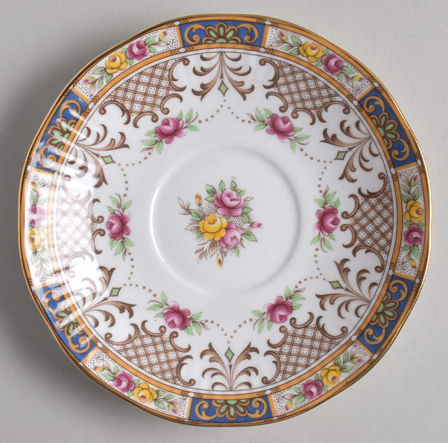 Kenilworth (Tan Band-Blue Panel) Saucer by Rosina-Queens-1