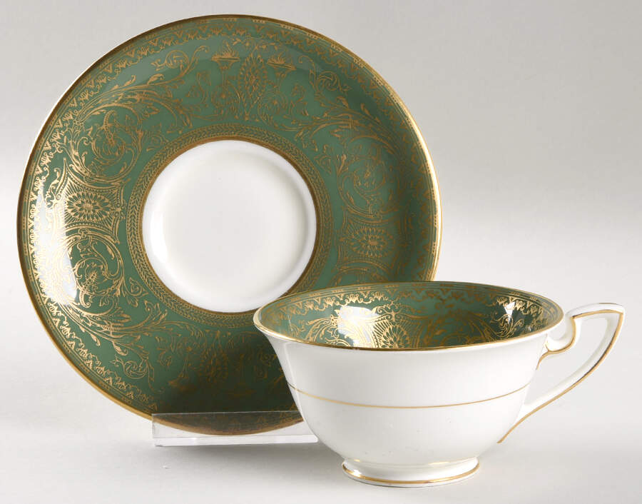 Embassy Dark Green Footed Cup & Saucer Set by Royal Worcester-1