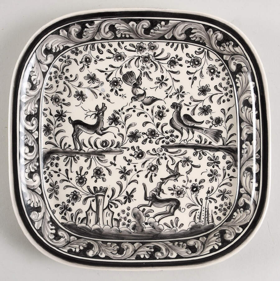 Seventeenth Century (XVII) Black 10" Square Dish by Real Ceramica-1