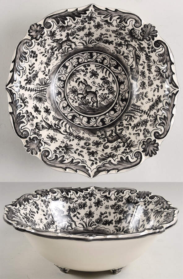 Seventeenth Century (XVII) Black 10" Scalloped Bowl by Real Ceramica-1