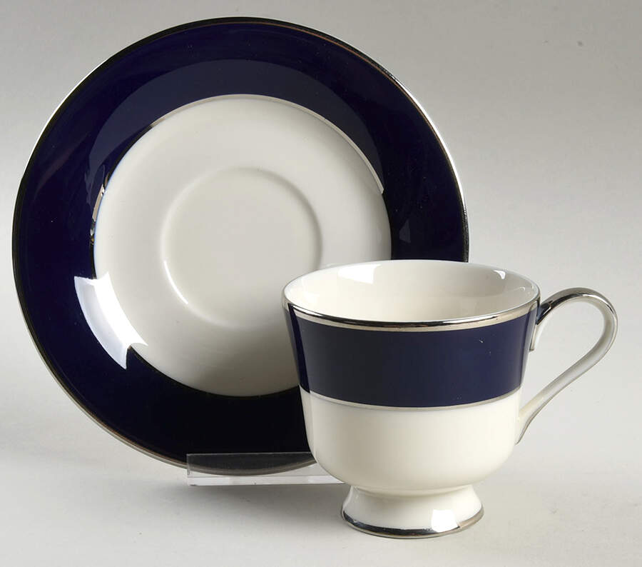 Cobalt Platinum Footed Cup & Saucer Set by Royal Castle-1