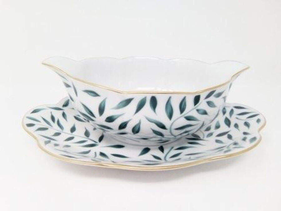 Olivier-Green Gravy Boat with Attached Underplate by Royal Limoges-1