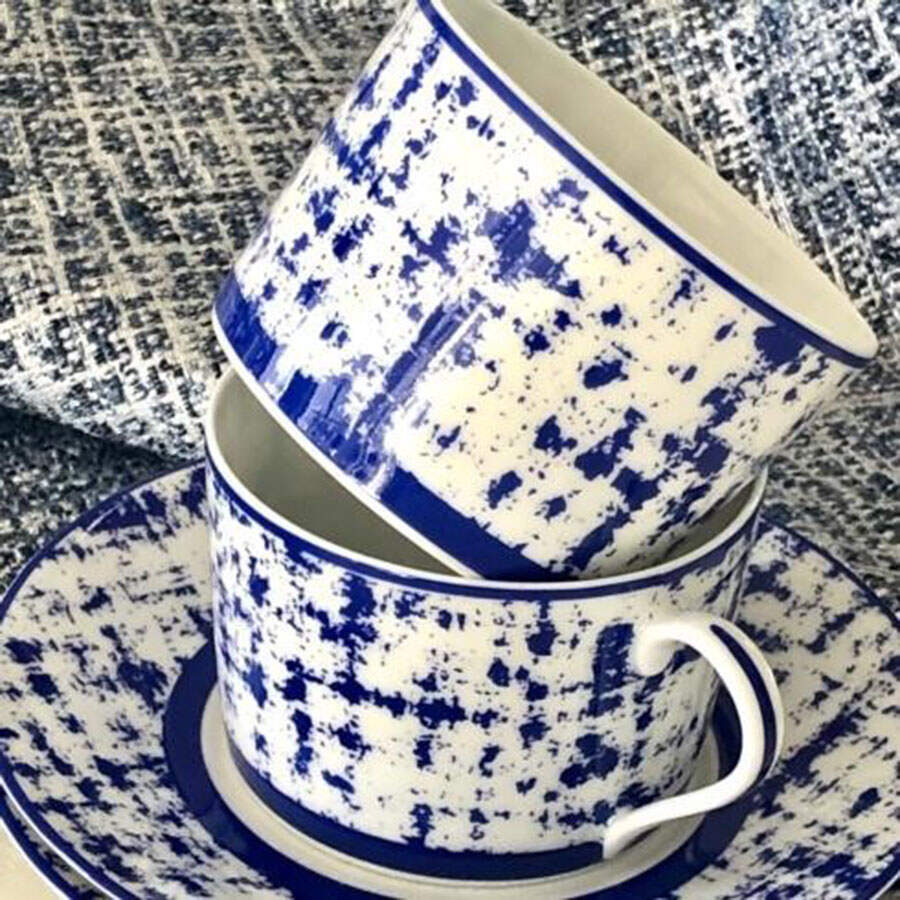 Tweed Blue Flat Cup & Saucer Set by Royal Limoges-1