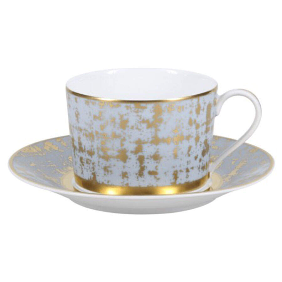 Tweed Grey & Gold Flat Cup & Saucer Set by Royal Limoges-1