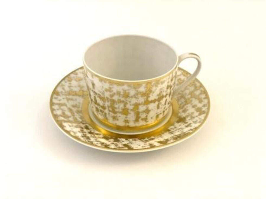 Tweed White & Gold Flat Cup & Saucer Set by Royal Limoges-1