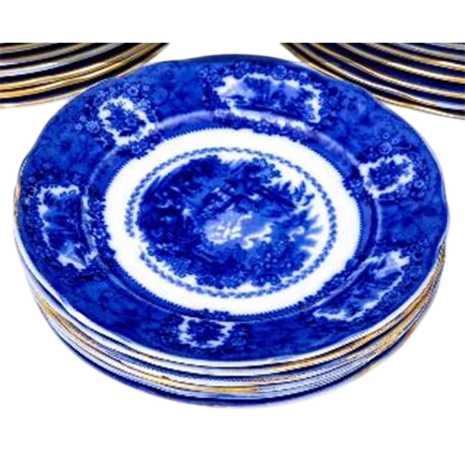 Oriental (Flow Blue, Gold Trim) Dinner Plate by Ridgway (Ridgways)-1