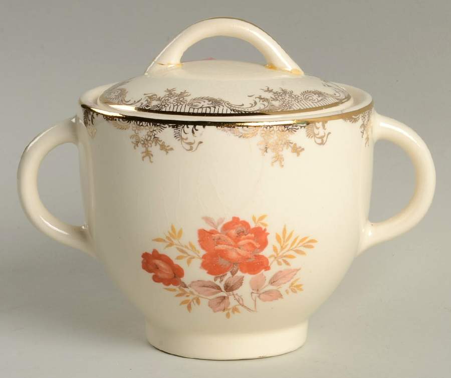 Gold Rose Sugar Bowl & Lid by Sears-1