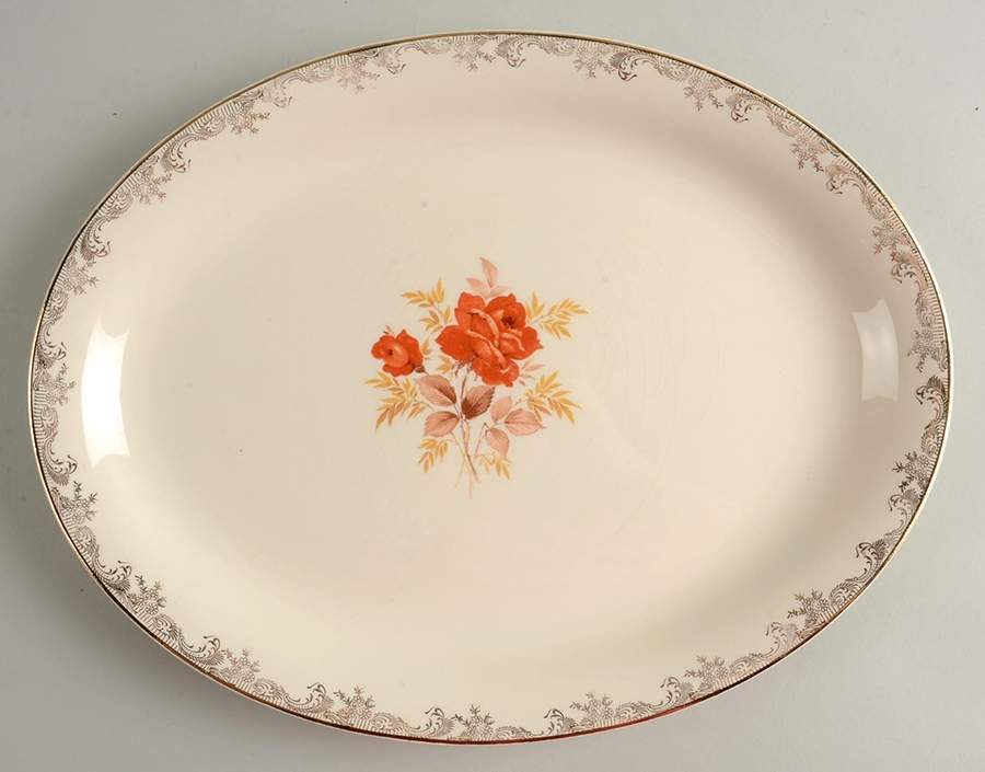 Gold Rose 13" Oval Serving Platter by Sears-1