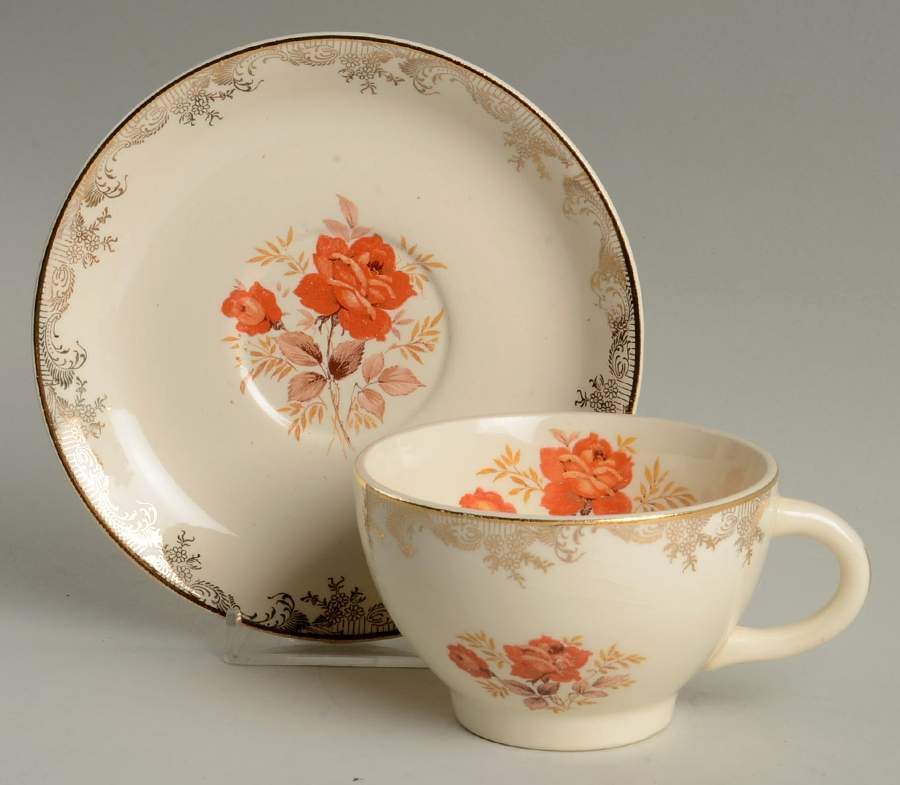 Gold Rose Flat Cup & Saucer Set by Sears-1