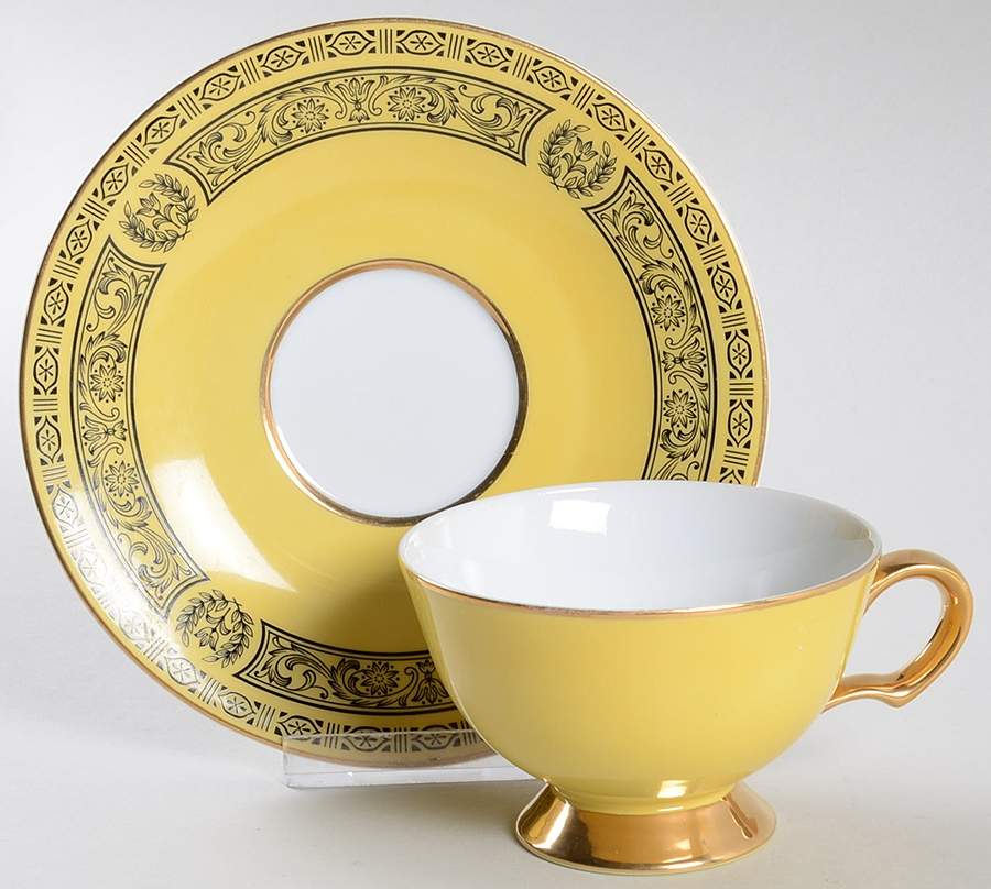 Golden Damask Footed Cup & Saucer Set by Sears-1
