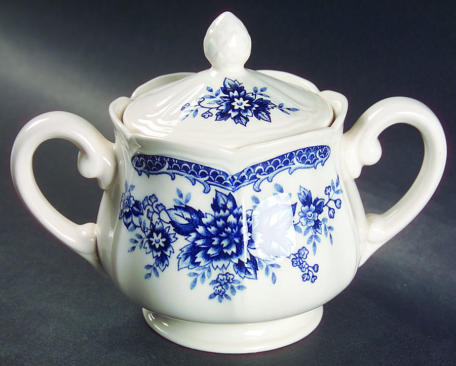 Blue Carnation Sugar Bowl & Lid by Sears-1