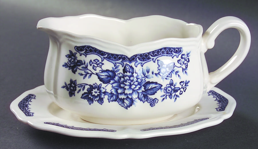 Blue Carnation Gravy Boat & Underplate by Sears-1