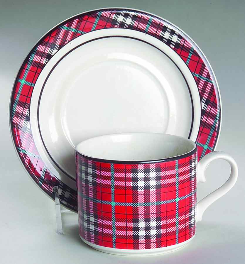 Tartan Red Flat Cup & Saucer Set by Studio Nova-1