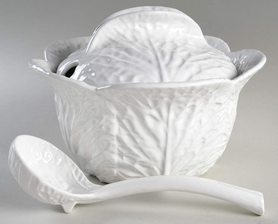 Cabbage White Tureen & Lid w/Ladle by Secla-1