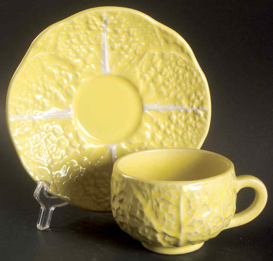Cabbage Yellow Flat Cup & Saucer Set by Secla-1