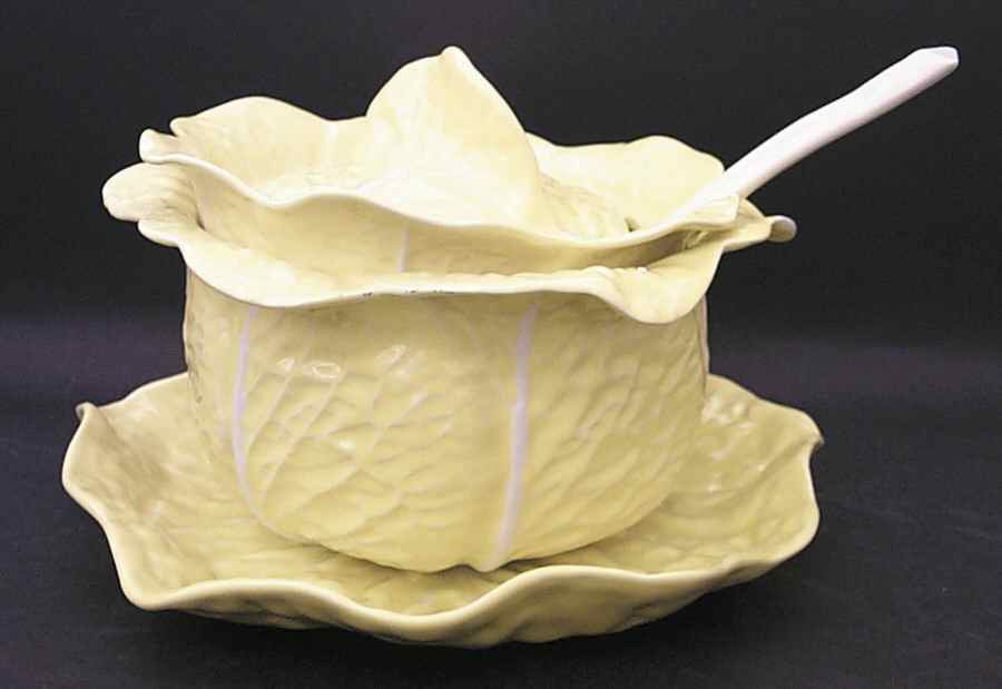 Cabbage Yellow Tureen & Lid w/Ladle & Underplate by Secla-1