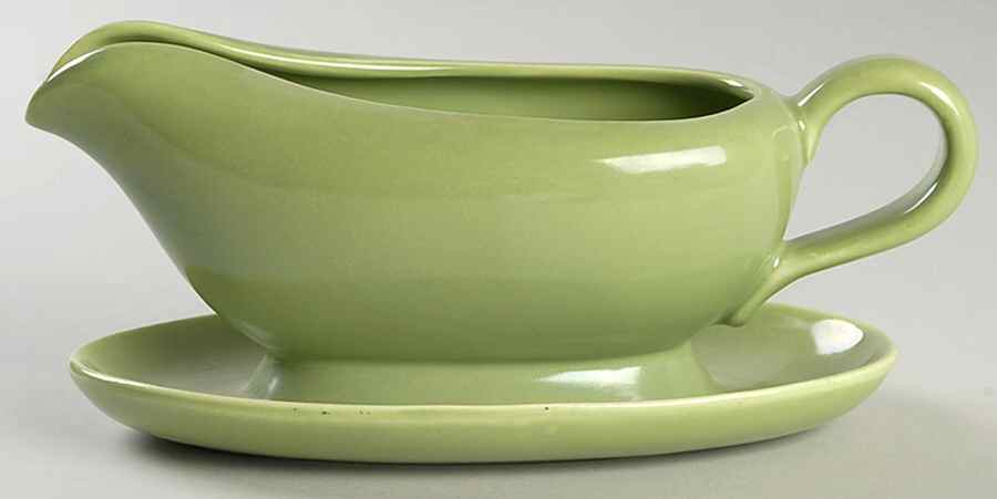 California Modern Light Green Gravy Boat with Attached Underplate by Santa Anita-1