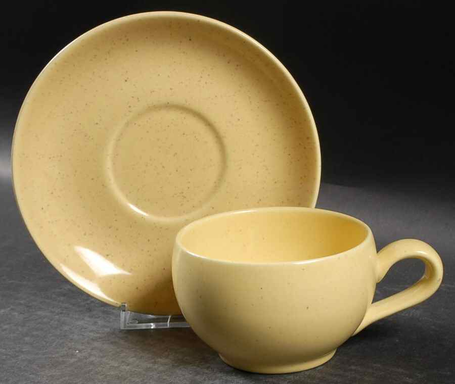 California Modern Yellow (Canary, Specks) Flat Cup & Saucer Set by Santa Anita-1
