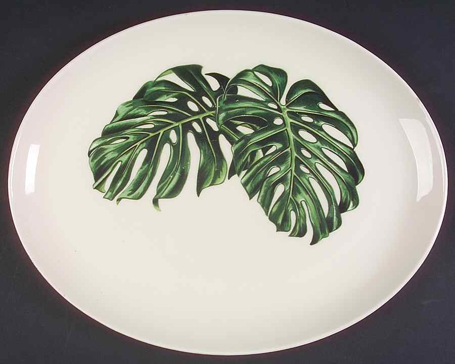 Monstera Leaves 13" Oval Serving Platter by Santa Anita-1
