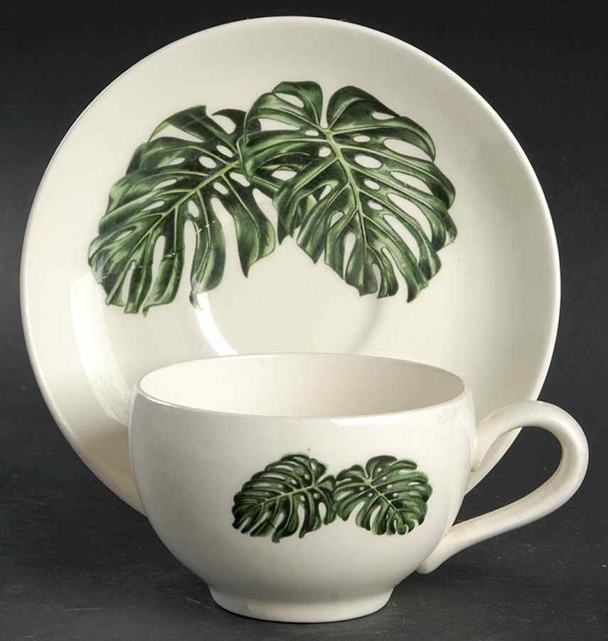 Monstera Leaves Flat Cup & Saucer Set by Santa Anita-1