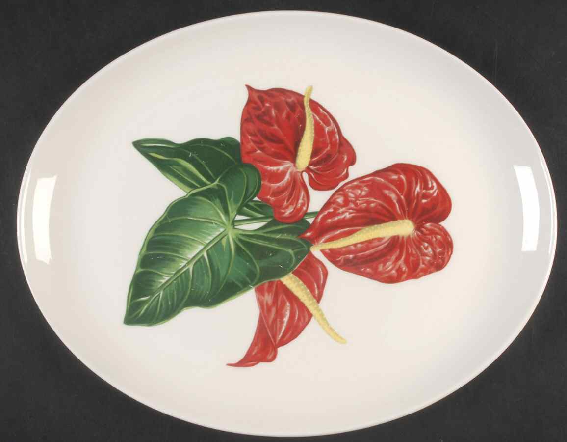 Red Anthurium 13" Oval Serving Platter by Santa Anita-1
