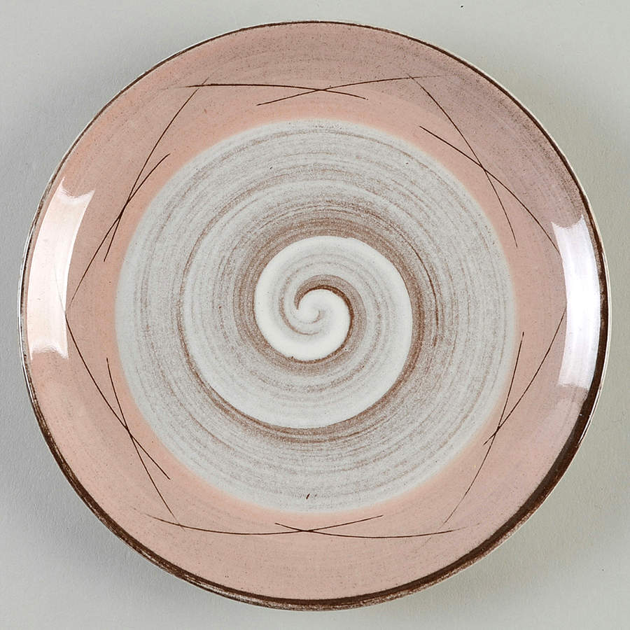 Stylized Spirals Brown and Pink Bread & Butter Plate by Santa Anita-1