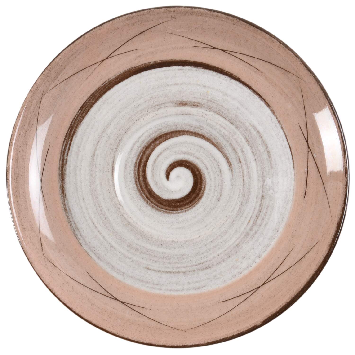 Stylized Spirals Brown and Pink Saucer by Santa Anita-1