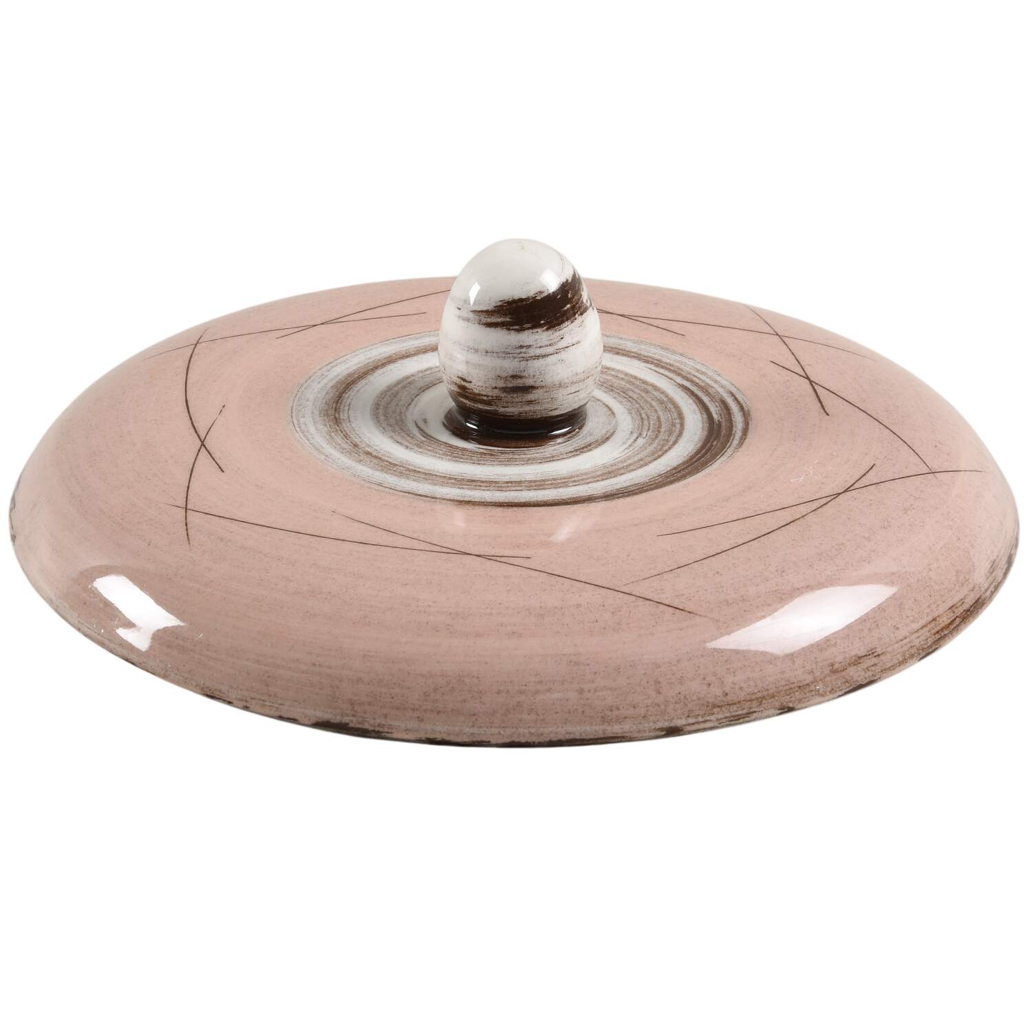 Stylized Spirals Brown and Pink Lid for 8" Round Casserole by Santa Anita-1