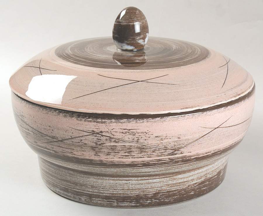 Stylized Spirals Brown and Pink Lazy Susan Center with Lid by Santa Anita-1