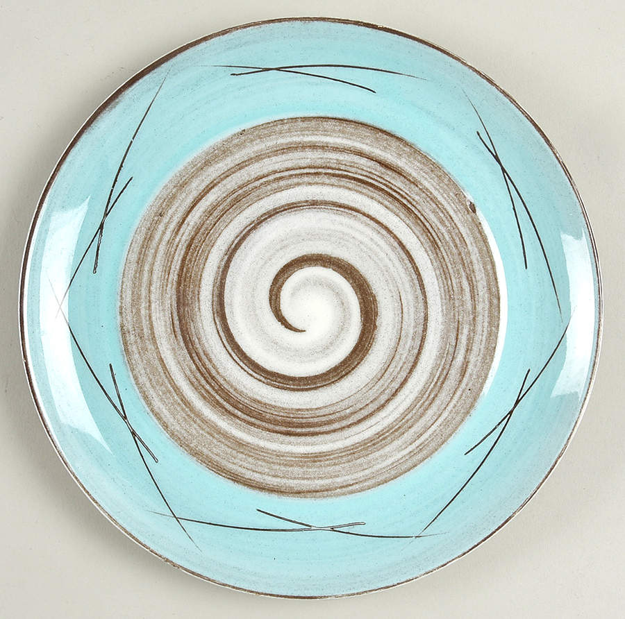 Stylized Spirals Brown and Turquoise Salad Plate by Santa Anita-1
