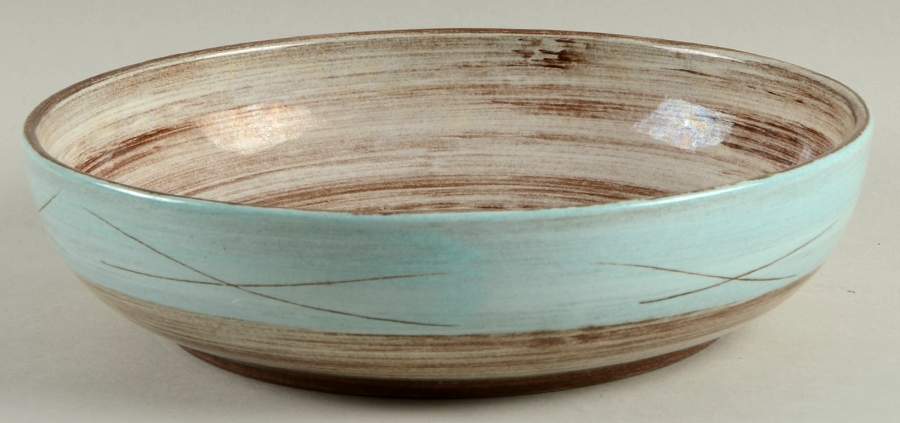 Stylized Spirals Brown and Turquoise 8" Round Vegetable Bowl by Santa Anita-1