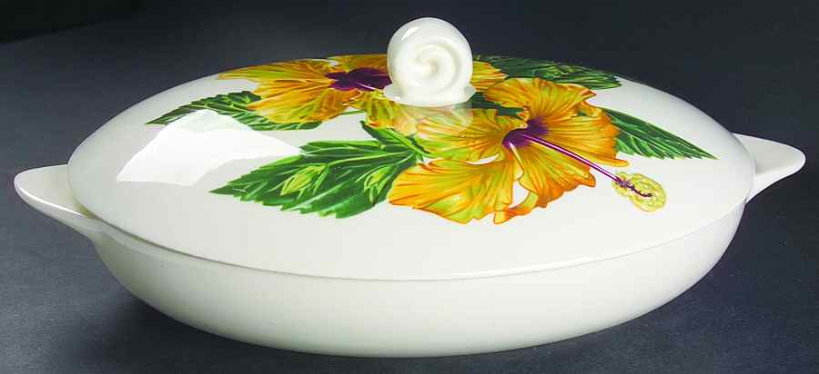 Yellow Hibiscus Oval Covered Vegetable by Santa Anita-1