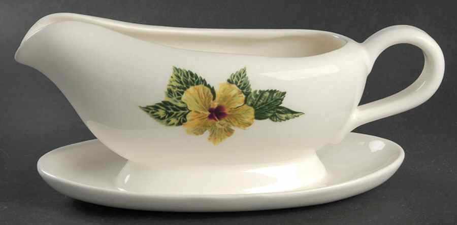 Yellow Hibiscus Gravy Boat with Attached Underplate by Santa Anita-1