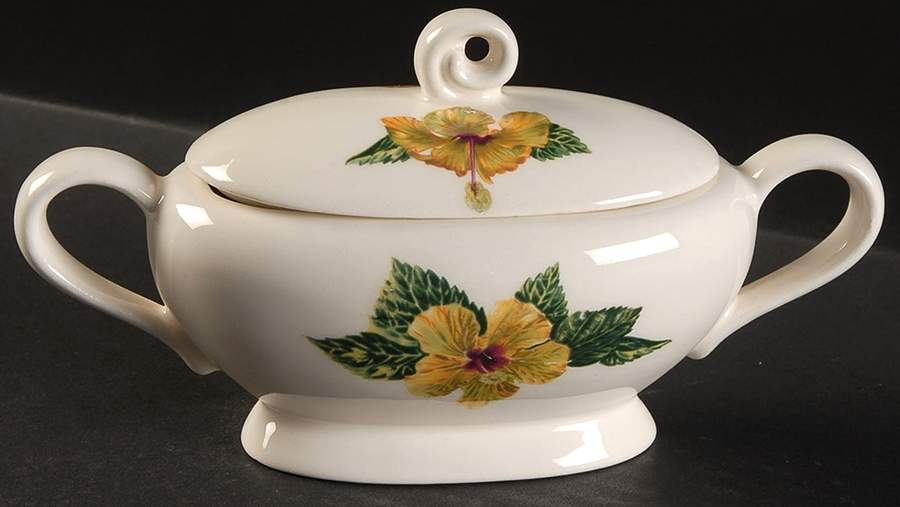Yellow Hibiscus Sugar Bowl & Lid by Santa Anita-1