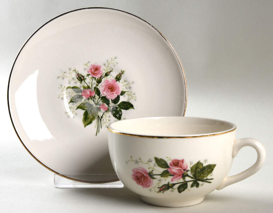 Cathy Rose (Smooth Edge) Flat Cup & Saucer Set by Sabin-1
