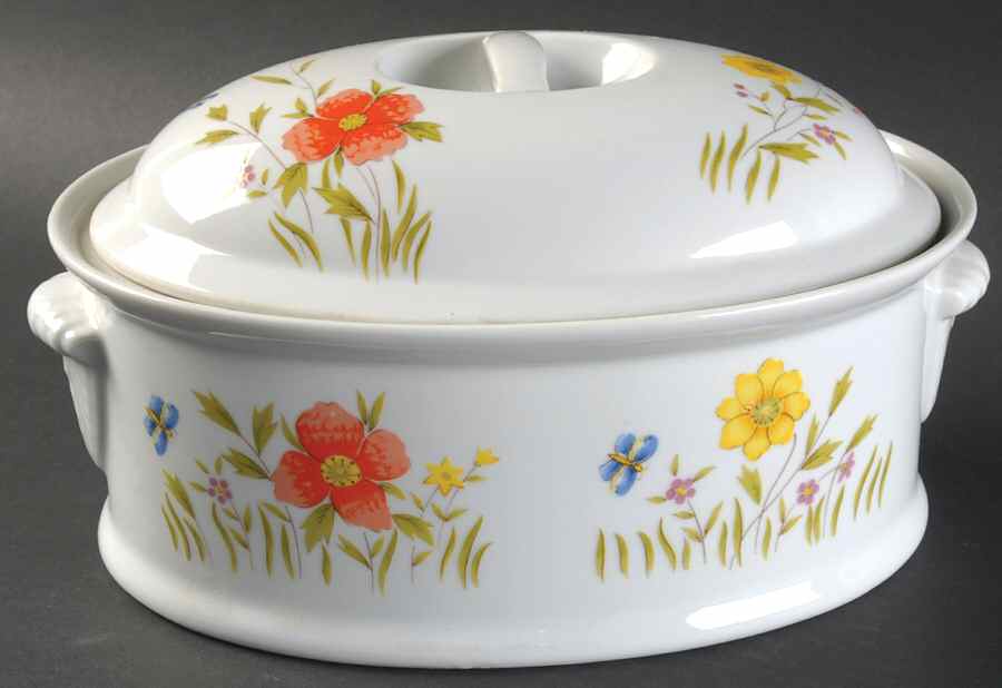 Country Flowers Large Oval Oven To Table Covered Casserole by Sadek-1