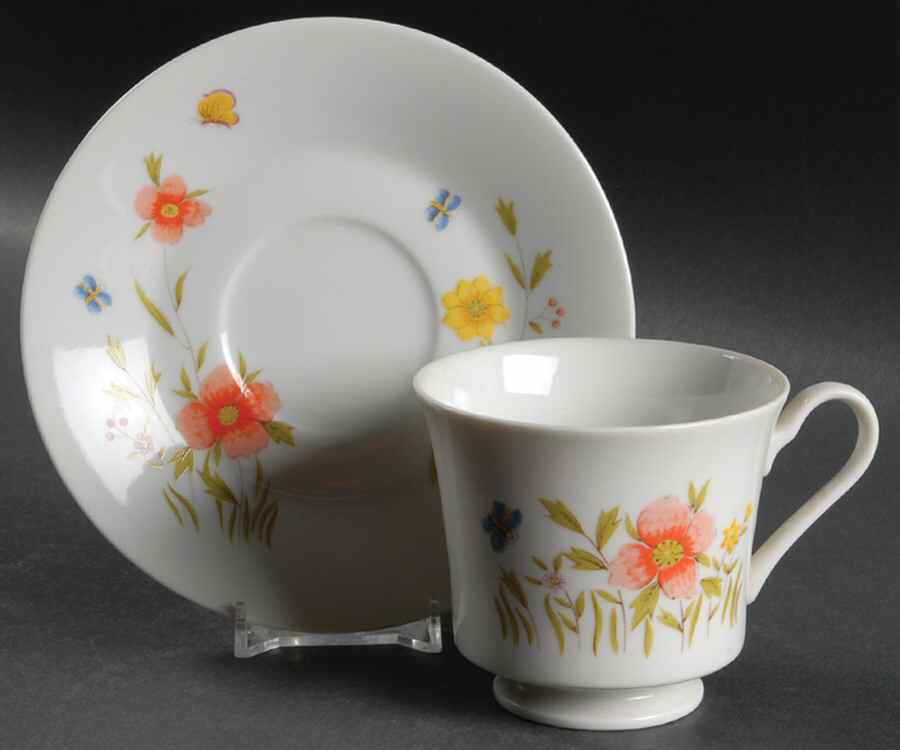 Country Flowers Footed Cup & Saucer Set by Sadek-1
