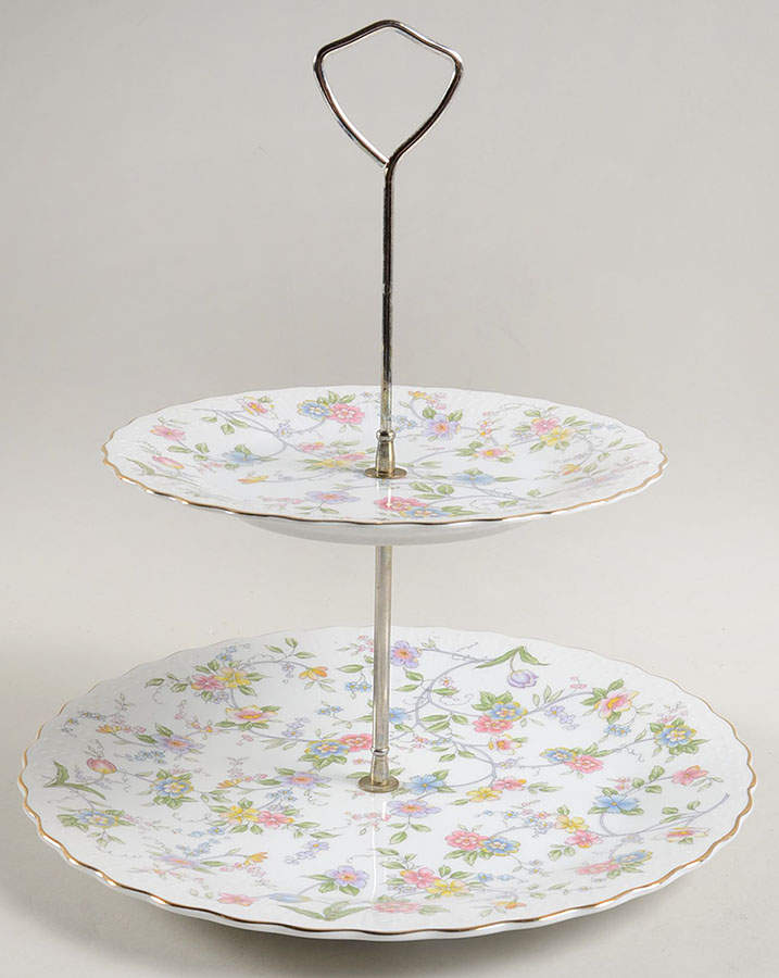 Corona (Gold Trim) 2 Tiered Serving Tray (Dinner & Salad Plate) by Sadek-1
