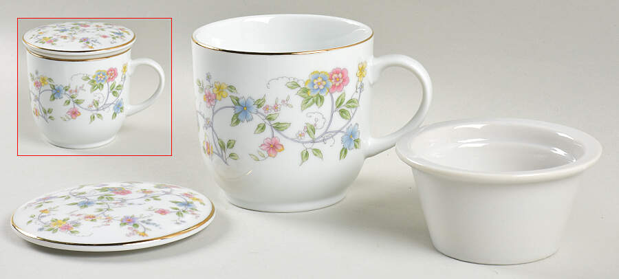 Corona (Gold Trim) Tea Cup & Lid w/Strainer by Sadek-1