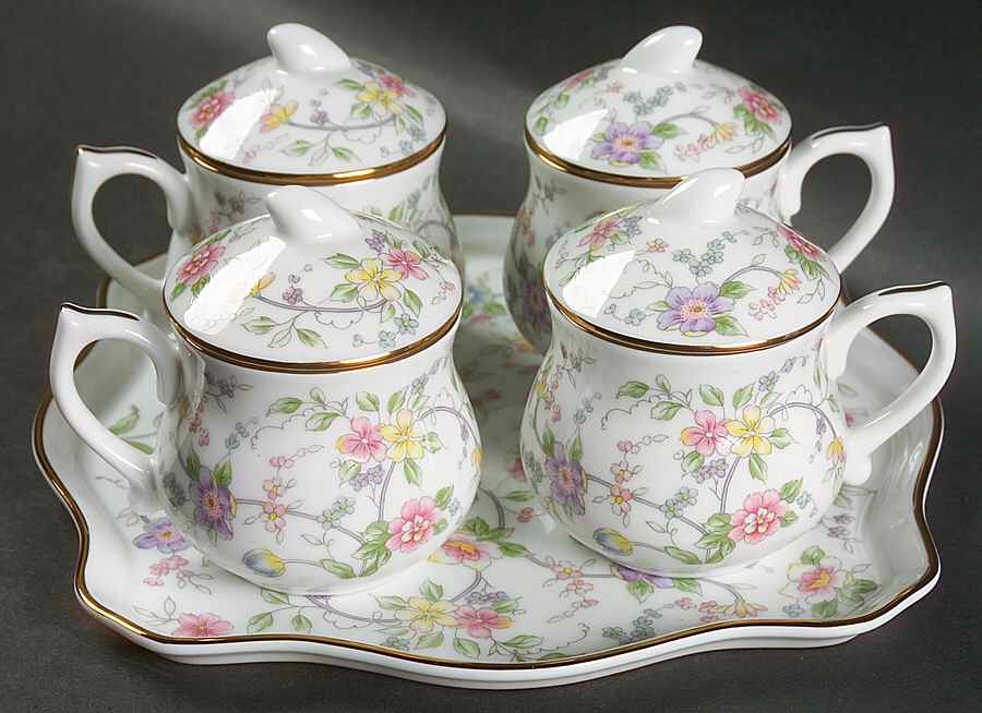 Corona (Gold Trim) Pot De Creme Set (Tray with 4 Pots) by Sadek-1