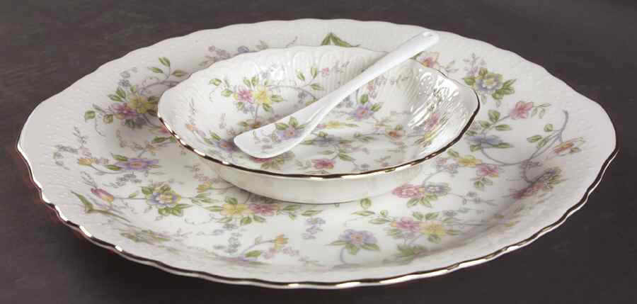 Corona (Gold Trim) (3pc) Party Serving/Chip & Dip-Plate, Bowl & Spoon by Sadek-1