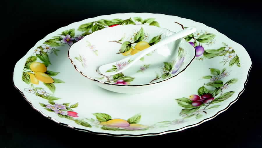 Fruit & Blossoms (3pc) Party Serving/Chip & Dip-Plate, Bowl & Spoon by Sadek-1