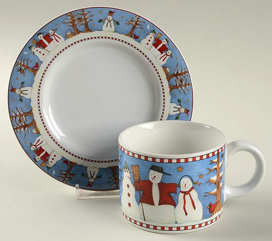 Snowman Flat Cup & Saucer Set by Sakura-1