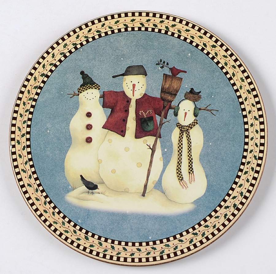 Snowman Cork Back Round Coaster by Sakura-1