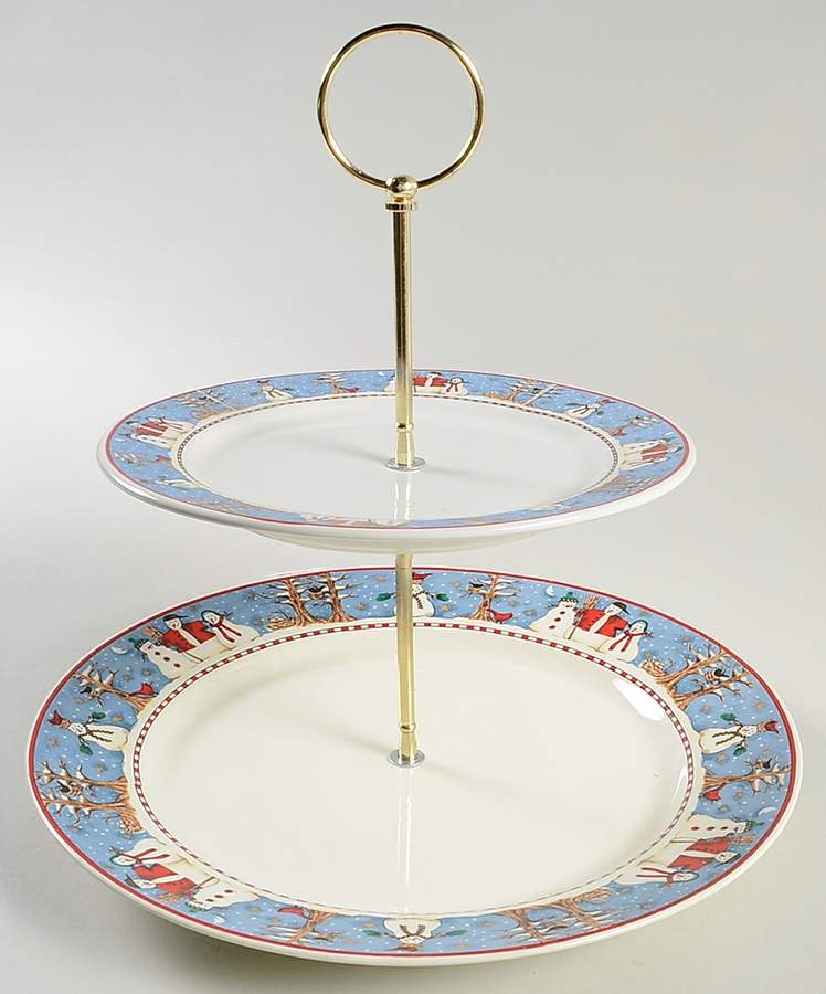 Snowman 2 Tiered Serving Tray (Dinner & Salad Plate) by Sakura-1