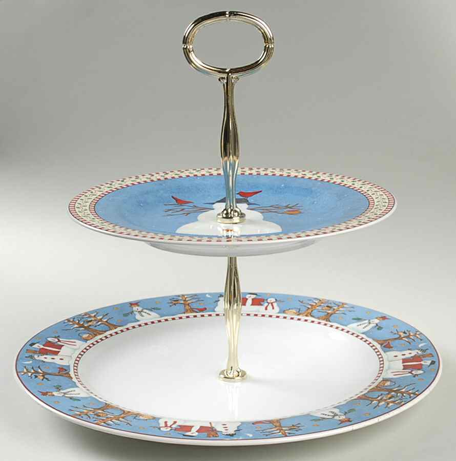 Snowman 6 5/8"-10"  2 Tiered Serving Tray (Dp, Sp) HC by Sakura-1